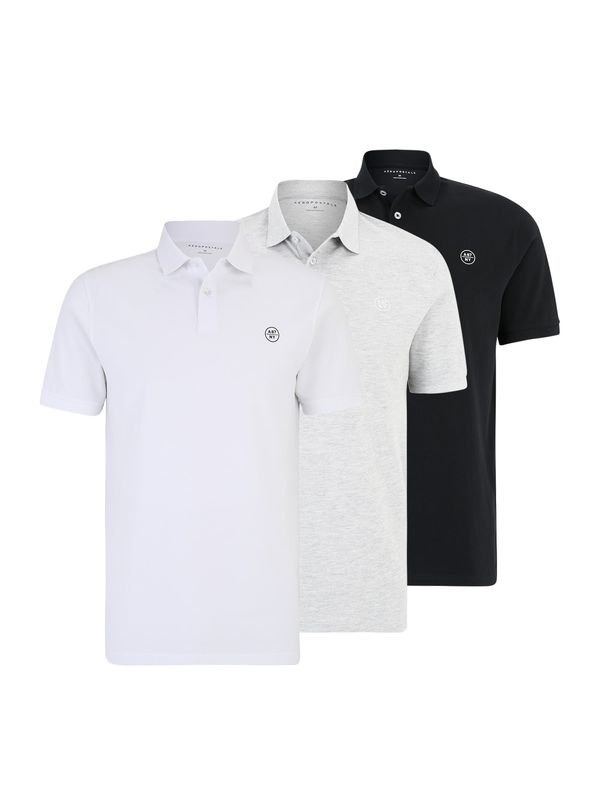 AÉROPOSTALE AÉROPOSTALE Тениска  сив меланж / черно / бяло