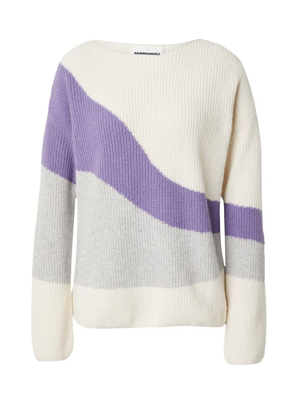 ARMEDANGELS ARMEDANGELS Пуловер 'Miyaa'  сиво / тъмнолилаво / яйчена черупка