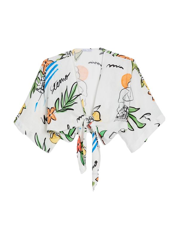 Bershka Bershka Блуза  синьо / зелено / оранжево / бяло