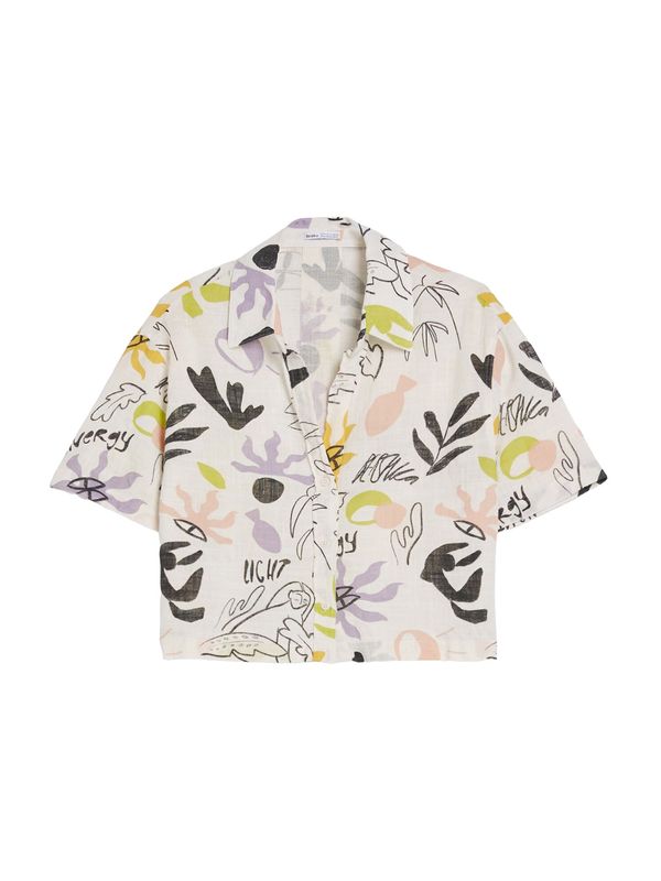 Bershka Bershka Блуза  тръстиково зелено / бледорозово / черно / мръсно бяло