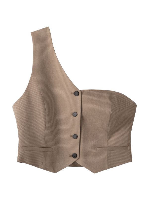 Bershka Bershka Мъжка елек за костюм  тъмнобежово / мръсно бяло