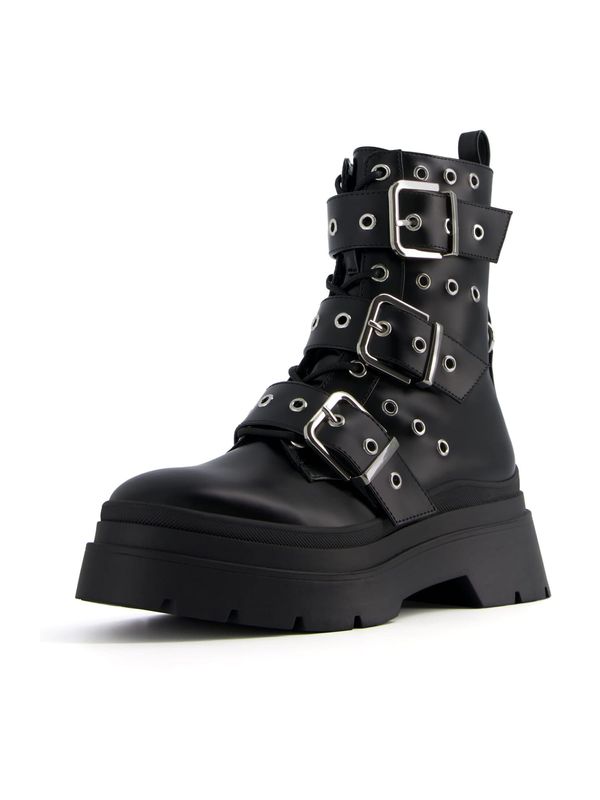 Bershka Bershka Ниски ботуши с връзки  черно / сребърно