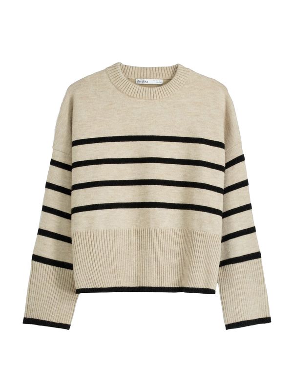 Bershka Bershka Пуловер  цвят "пясък" / черно