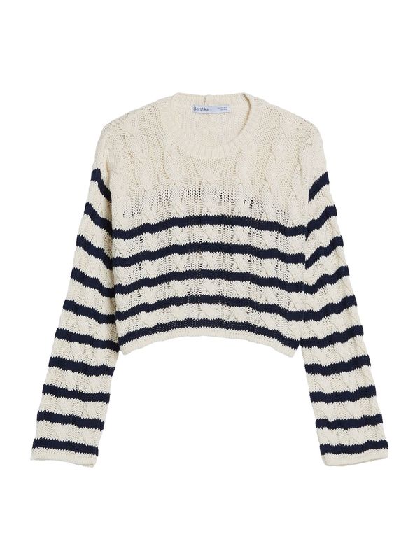 Bershka Bershka Пуловер  екрю / морскосиньо