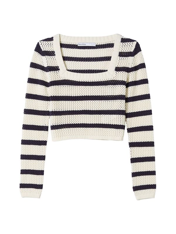 Bershka Bershka Пуловер  кремаво / нощно синьо