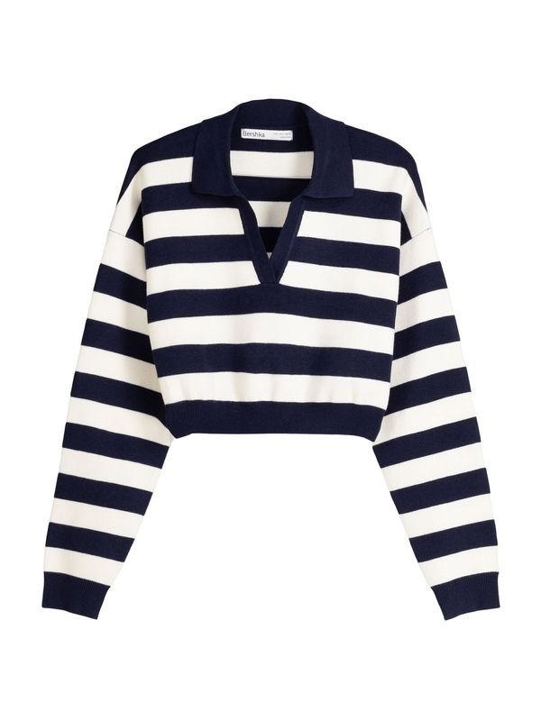 Bershka Bershka Пуловер  нощно синьо / бяло