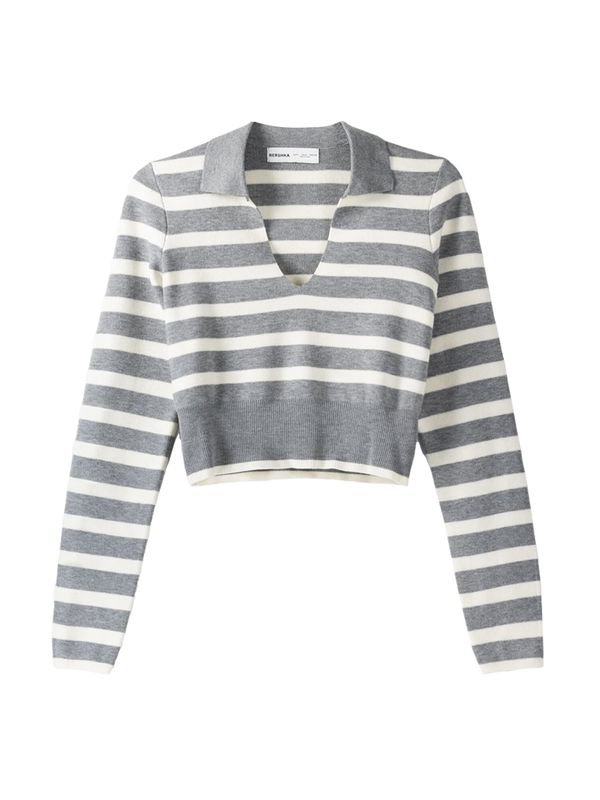 Bershka Bershka Пуловер  сиво / бяло