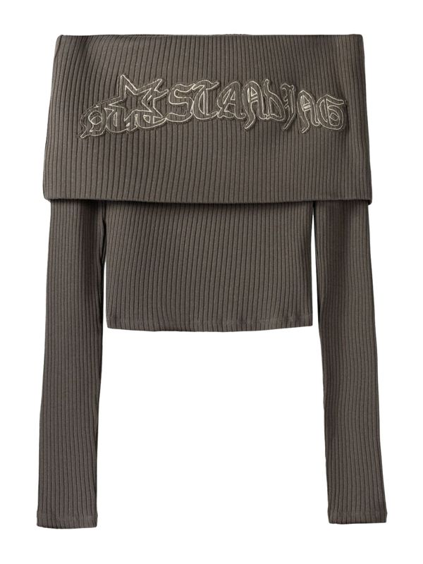 Bershka Bershka Пуловер  сиво-кафяво / бяло