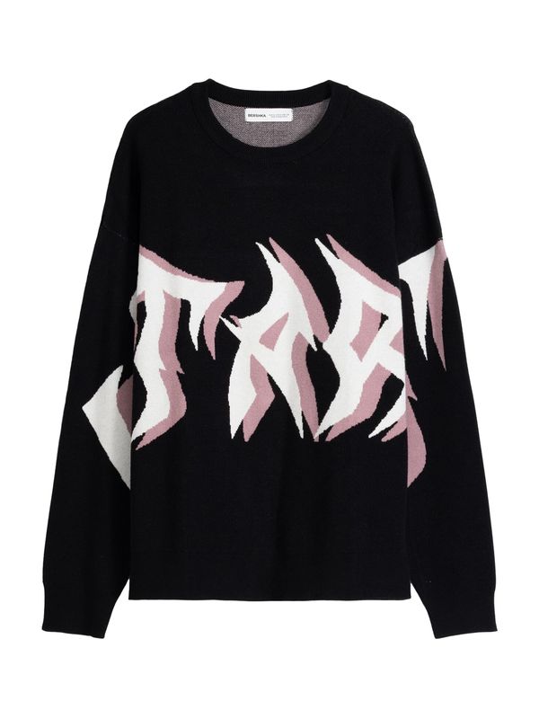 Bershka Bershka Пуловер  светлорозово / черно / бяло