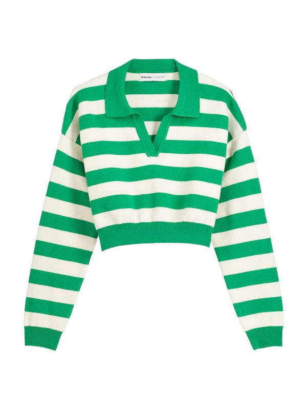 Bershka Bershka Пуловер  зелено / мръсно бяло