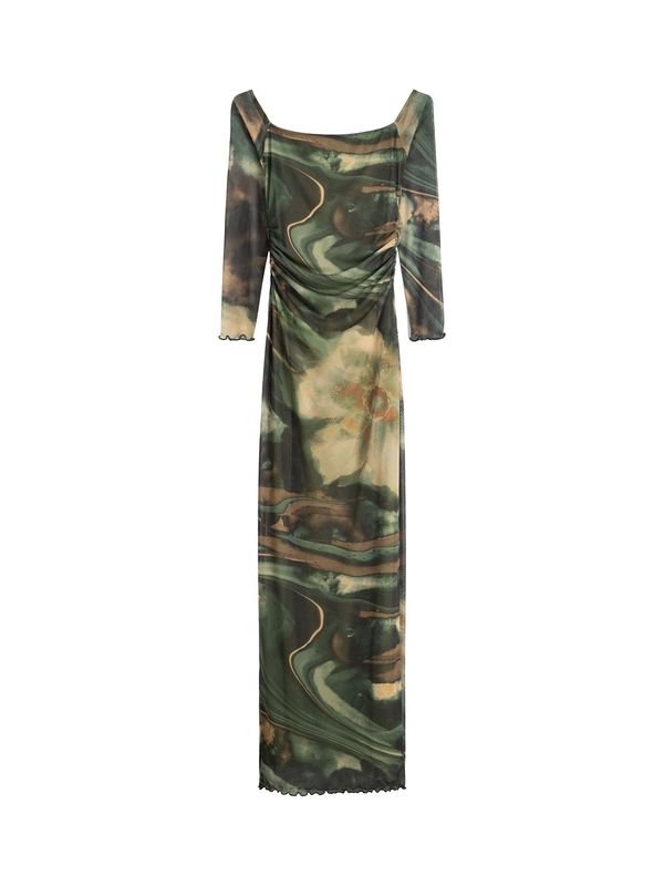 Bershka Bershka Рокля  кремаво / камел / тъмнозелено / черно