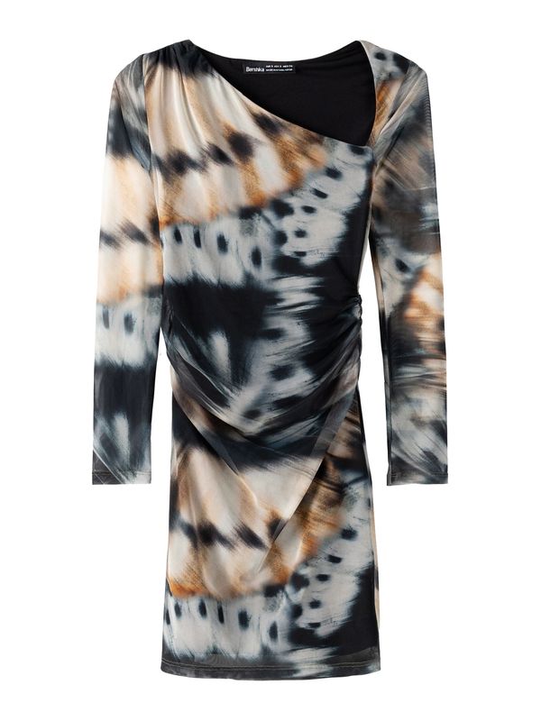 Bershka Bershka Рокля  пуебло оранжево-кафяво / тъмнокафяво / черно / бяло