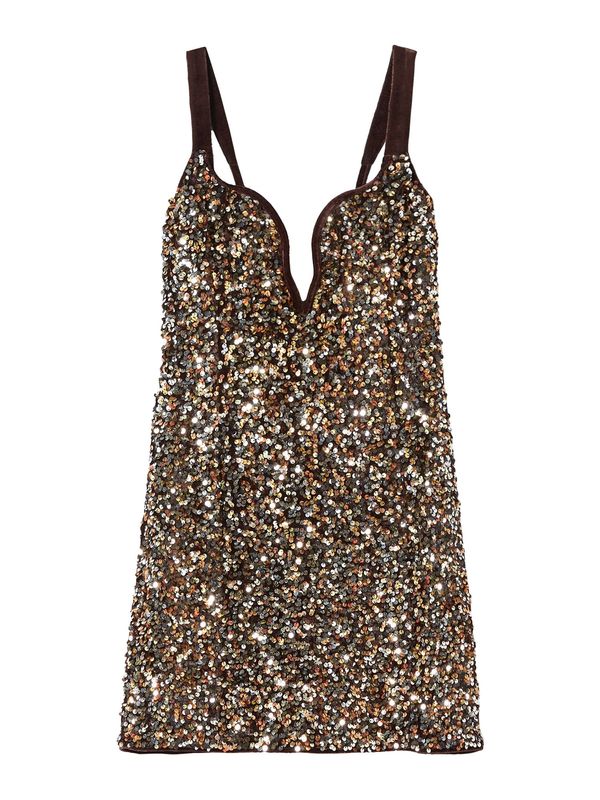 Bershka Bershka Рокля  шоколад / мед / златистожълто / сребърно сиво