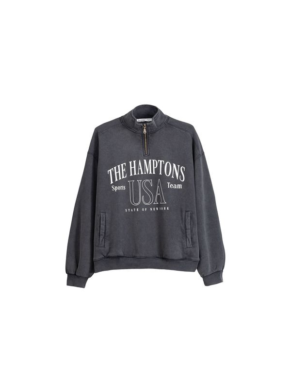 Bershka Bershka Суичър  черен меланж / бяло