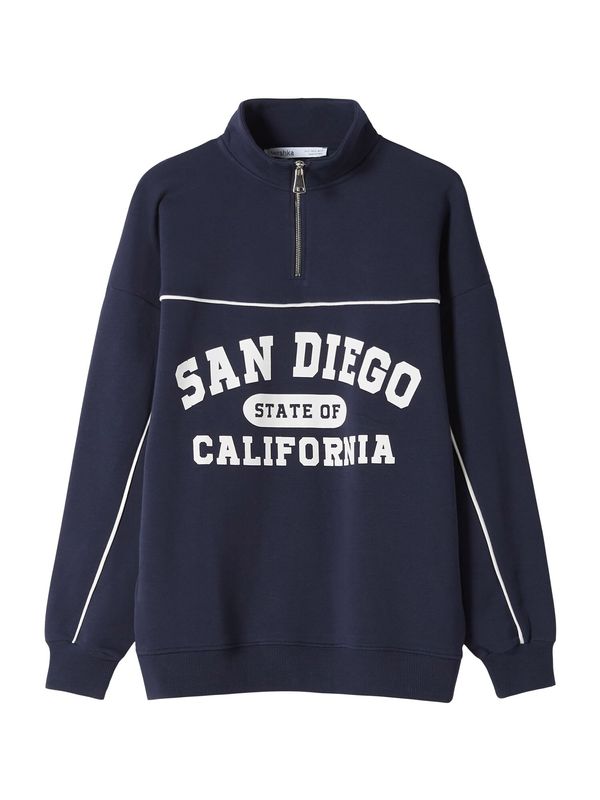 Bershka Bershka Суичър  нощно синьо / бяло