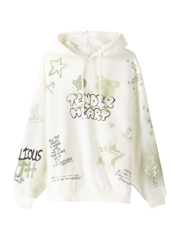 Bershka Bershka Суичър  слонова кост / пастелно зелено / черно