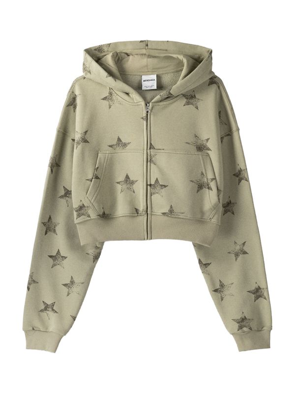 Bershka Bershka Суичъри с качулка  светлобежово / тъмнозелено