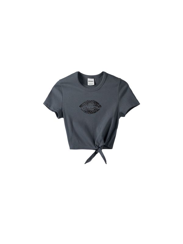 Bershka Bershka Тениска  антрацитно черно / черно / прозрачно