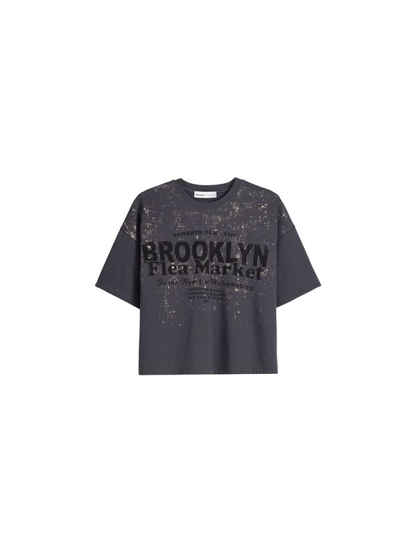 Bershka Bershka Тениска  антрацитно черно / черно