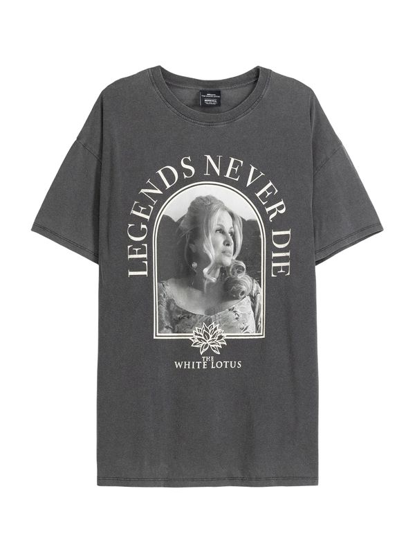 Bershka Bershka Тениска  антрацитно черно / естествено бяло