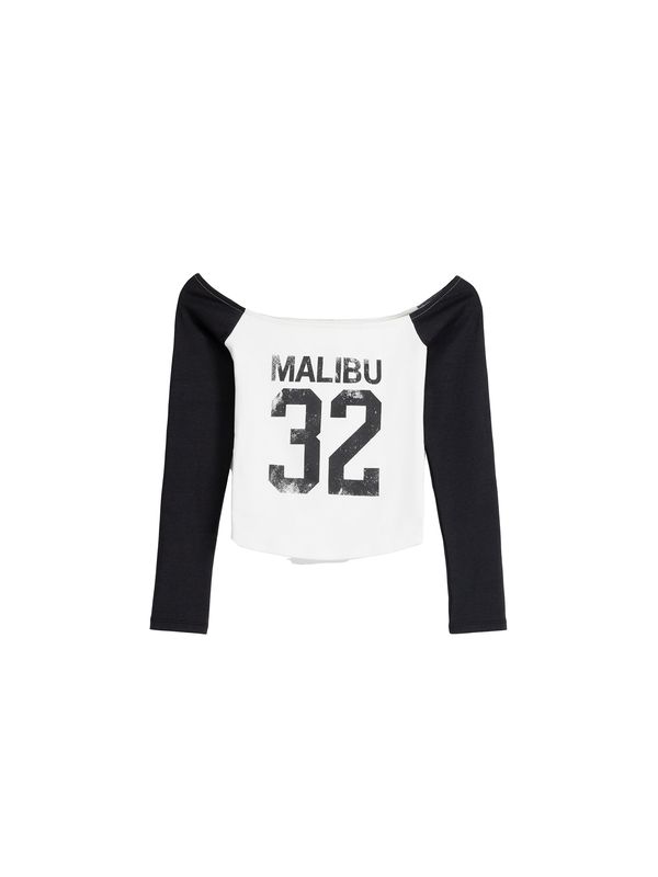 Bershka Bershka Тениска  антрацитно черно / мръсно бяло