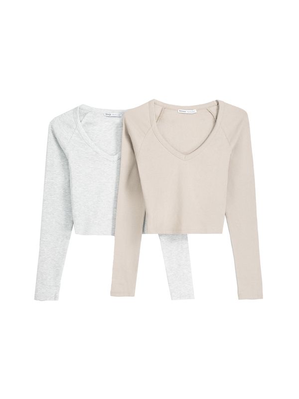 Bershka Bershka Тениска  бежово / бял меланж