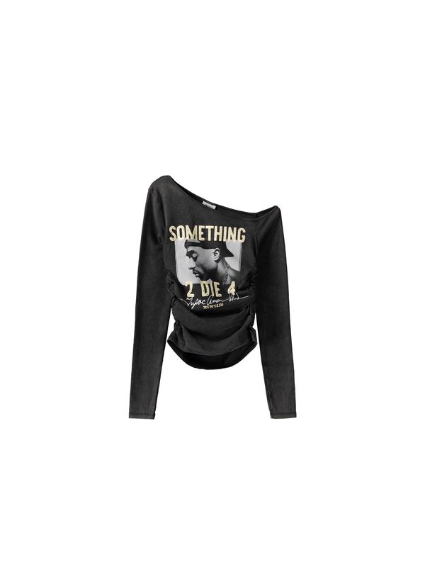 Bershka Bershka Тениска  цвят "пясък" / сиво / черно