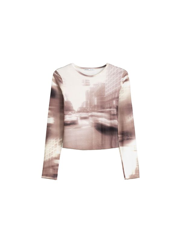 Bershka Bershka Тениска  екрю / светлобежово / бледоморав / черно