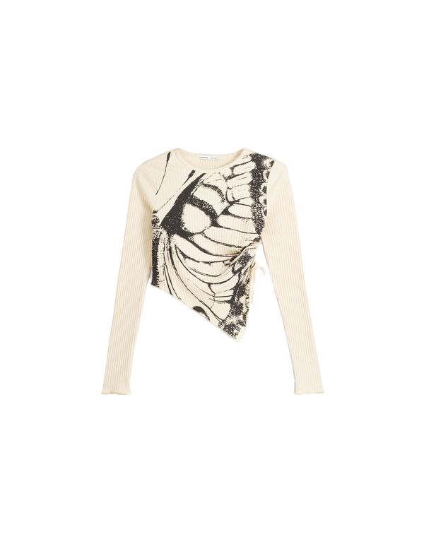 Bershka Bershka Тениска  пастелно жълто / антрацитно черно / черно