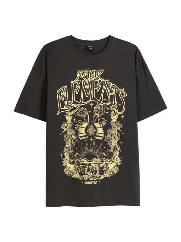 Bershka Bershka Тениска  пастелно жълто / антрацитно черно