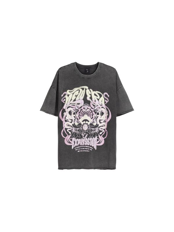 Bershka Bershka Тениска  пастелно жълто / сиво / пастелнолилаво