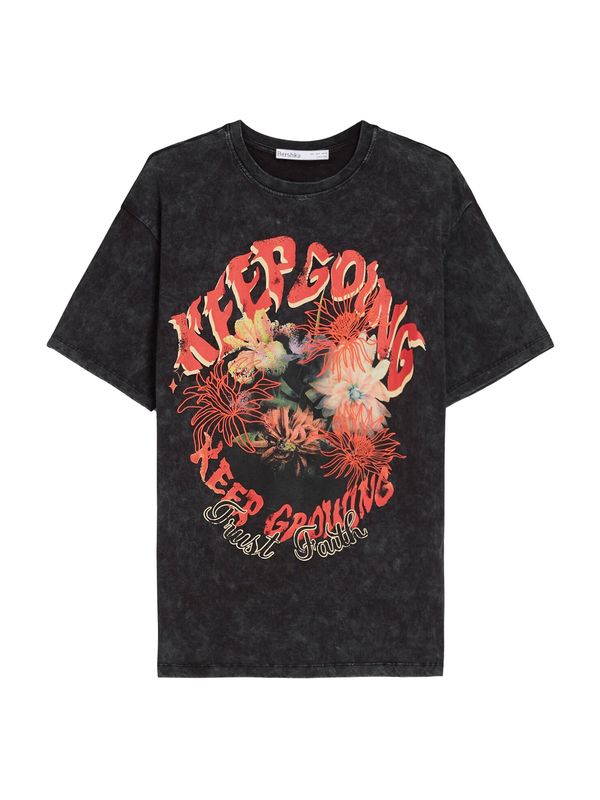 Bershka Bershka Тениска  пастелно жълто / зелено / пастелно червено / черно