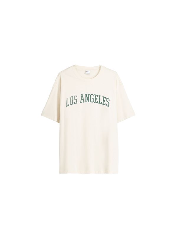 Bershka Bershka Тениска  шампанско / тъмнозелено / бяло