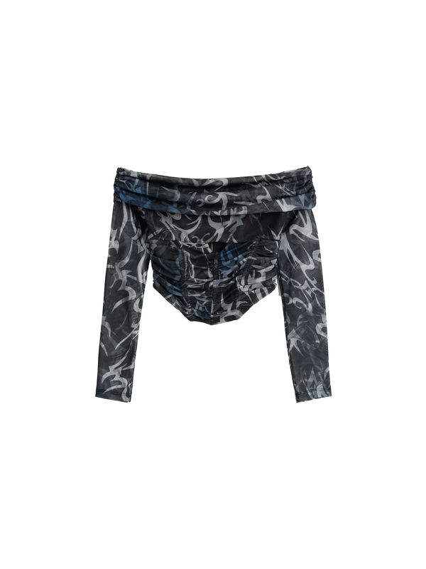 Bershka Bershka Тениска  синьо / сиво / черно