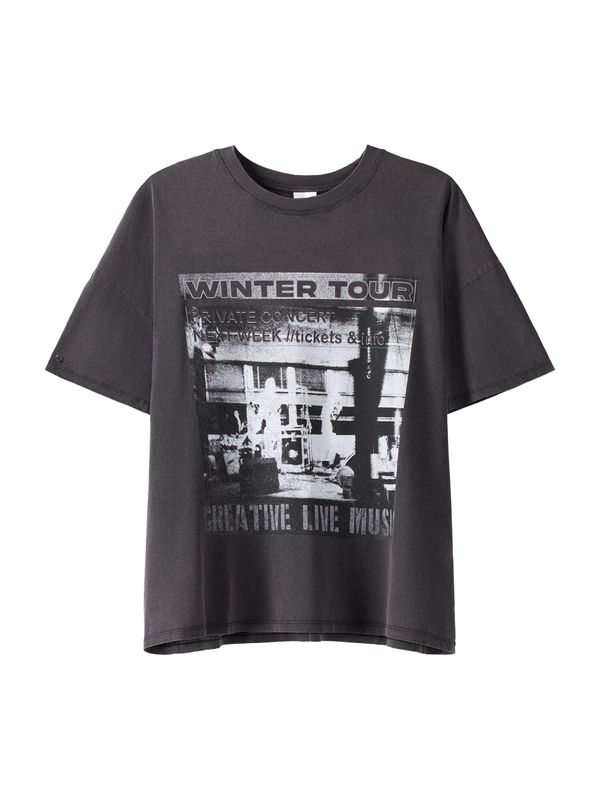 Bershka Bershka Тениска  сиво / черно / бяло