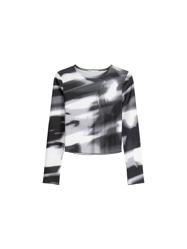 Bershka Bershka Тениска  сиво / черно / бяло