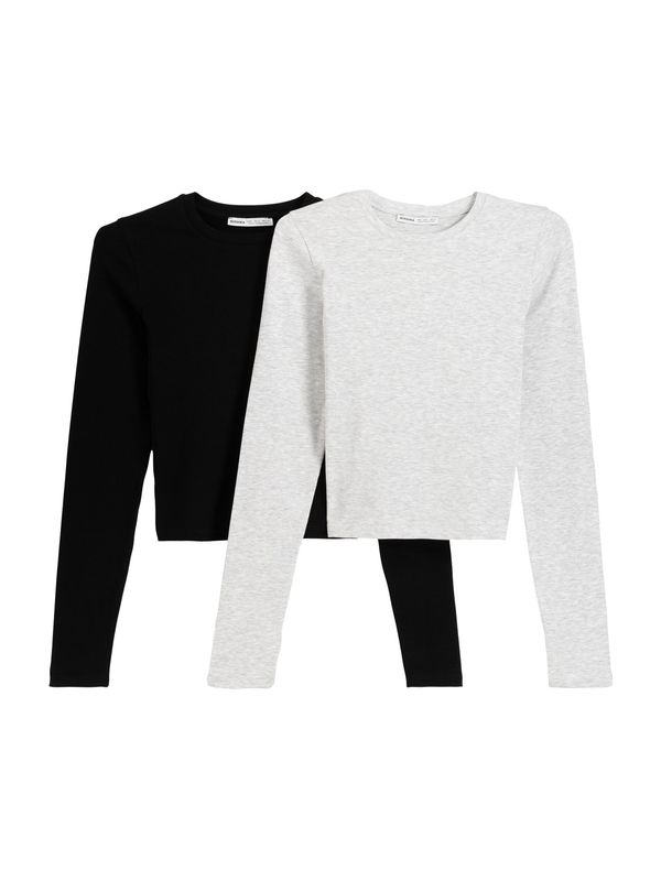 Bershka Bershka Тениска  светлосиво / черно