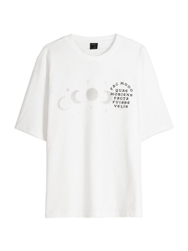 Bershka Bershka Тениска  таупе сиво / черно / бяло