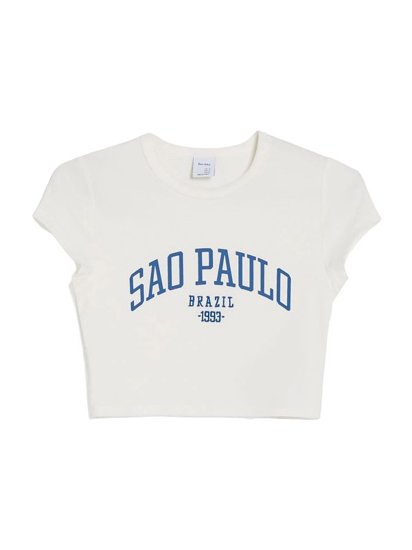 Bershka Bershka Тениска  тъмносиньо / бяло