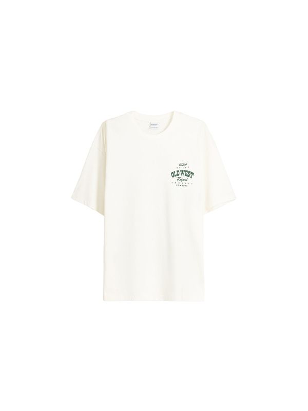 Bershka Bershka Тениска  тъмнозелено / мръсно бяло