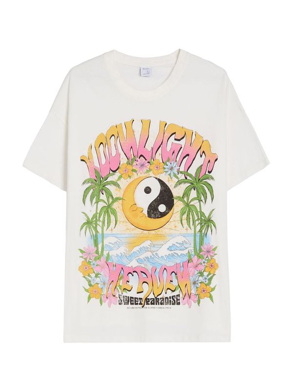 Bershka Bershka Тениска  златистожълто / лилав / черно / мръсно бяло