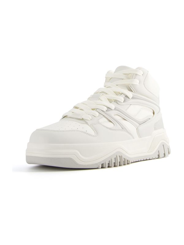 Bershka Bershka Високи маратонки  светлосиво / бяло