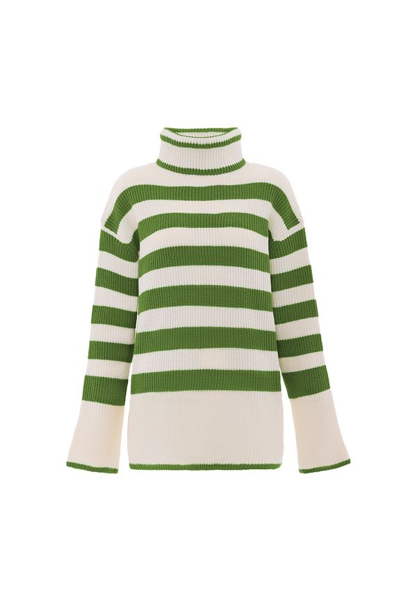 BLONDA BLONDA Пуловер  тревнозелено / бял памук