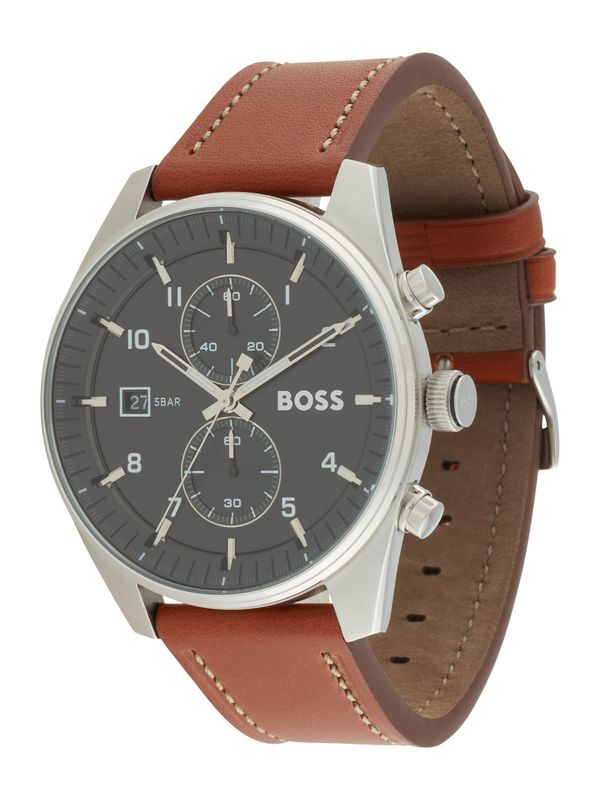BOSS Black BOSS Black Аналогов часовник 'SKYTRAVELLER'  коняк / черно / сребърно