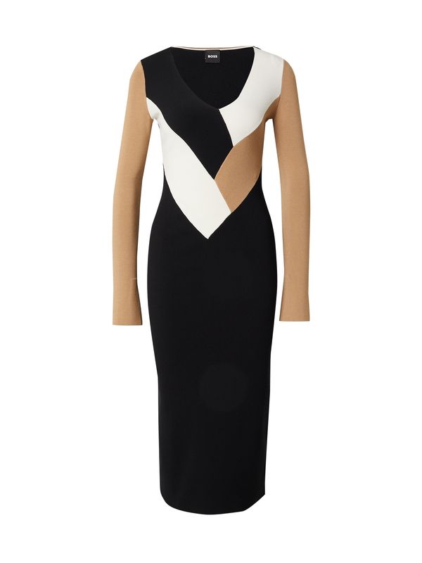 BOSS Black BOSS Black Плетена рокля 'Florency'  цвят "пясък" / черно / бяло