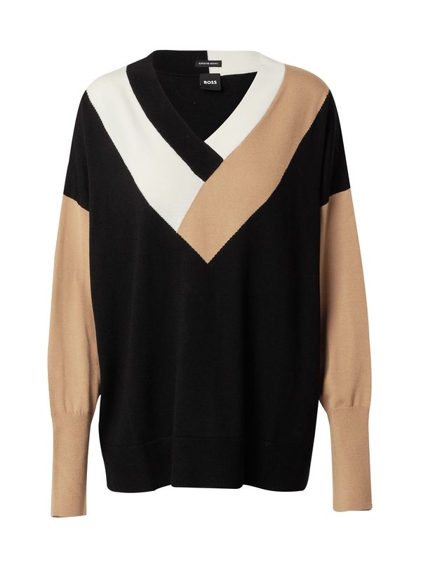 BOSS Black BOSS Black Пуловер 'Floricana'  бежово / кремаво / черно