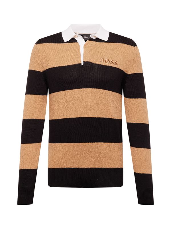 BOSS Black BOSS Black Пуловер 'Paroma'  камел / черно / бяло