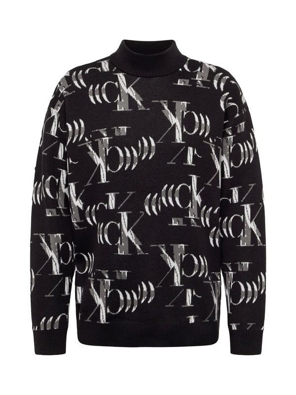 Calvin Klein Jeans Calvin Klein Jeans Пуловер 'Hyper'  сиво / черно / бяло
