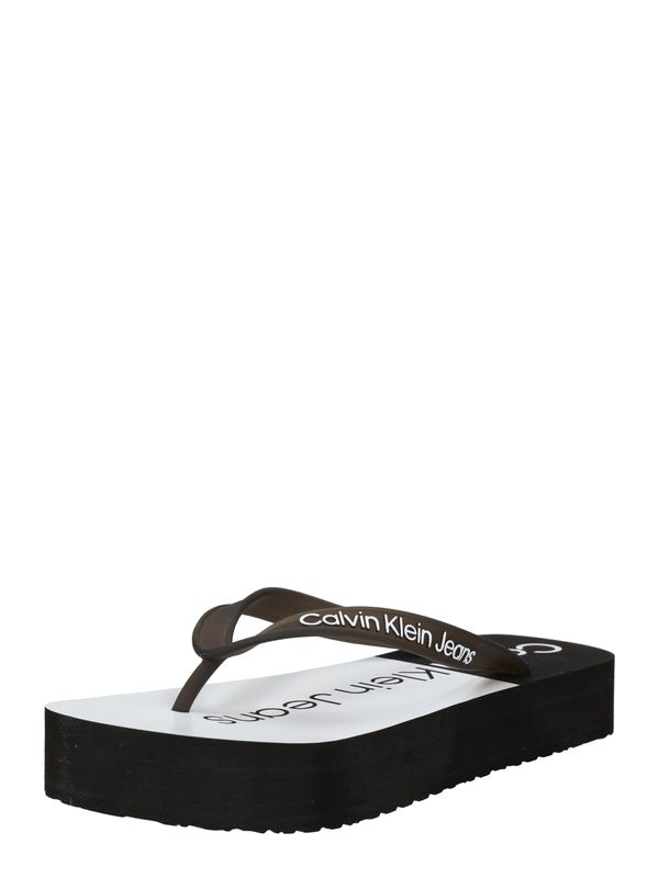 Calvin Klein Jeans Calvin Klein Jeans Сандали с разделител за пръстите  тъмнокафяво / бяло