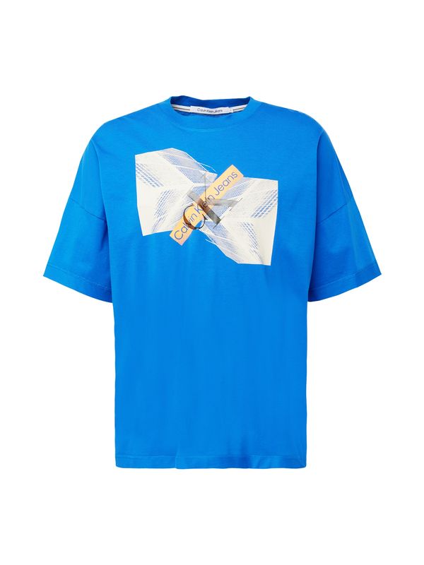 Calvin Klein Jeans Calvin Klein Jeans Тениска 'SKYSCRAPER'  екрю / синьо / оранжево / черно